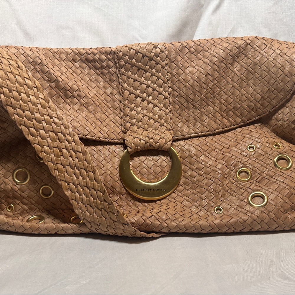 Elliott Lucca Tan Woven Leather Purse with Gold Tone Hardware